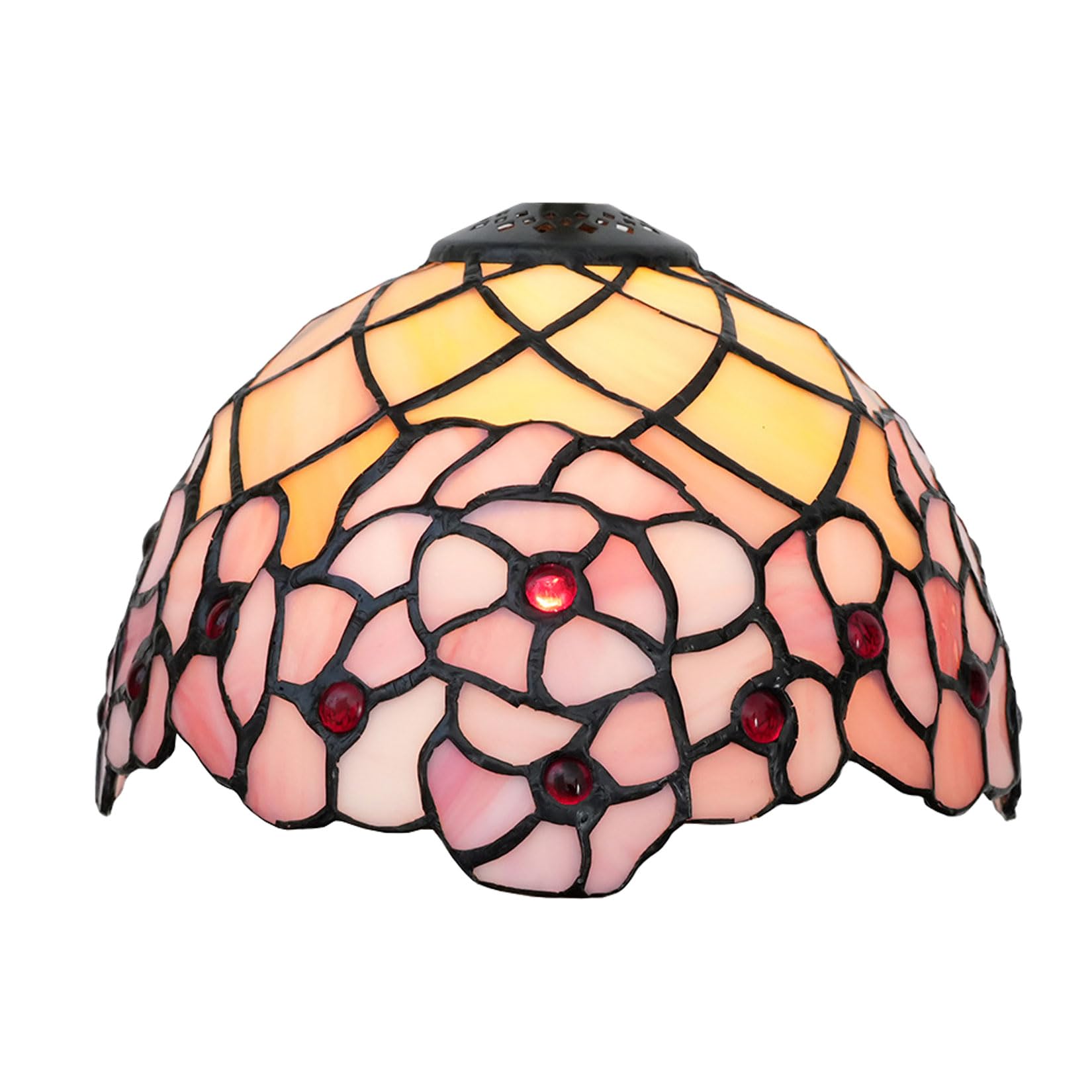 SaryEdge Cherry Blossom Lampshades Replacement, Tiffany Style Pastoral Romance Stained Glass Lamp Shade, Pink Flower Light Cover Only for Table Lamp Pendant Light Floor Lamp,16 inch，8 ，8 inch