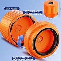 Vista 5 de Kit de sellado al vacío de tarro de masón eléctrico para boca ancha y tarro de masón de boca regular, color naranja