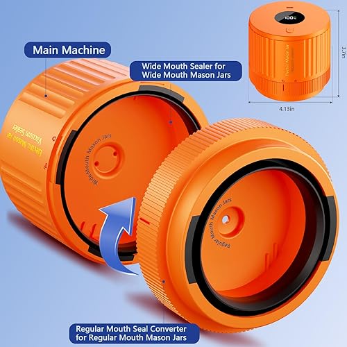 Miniatura 5 de Kit de sellado al vacío de tarro de masón eléctrico para boca ancha y tarro de masón de boca regular, color naranja