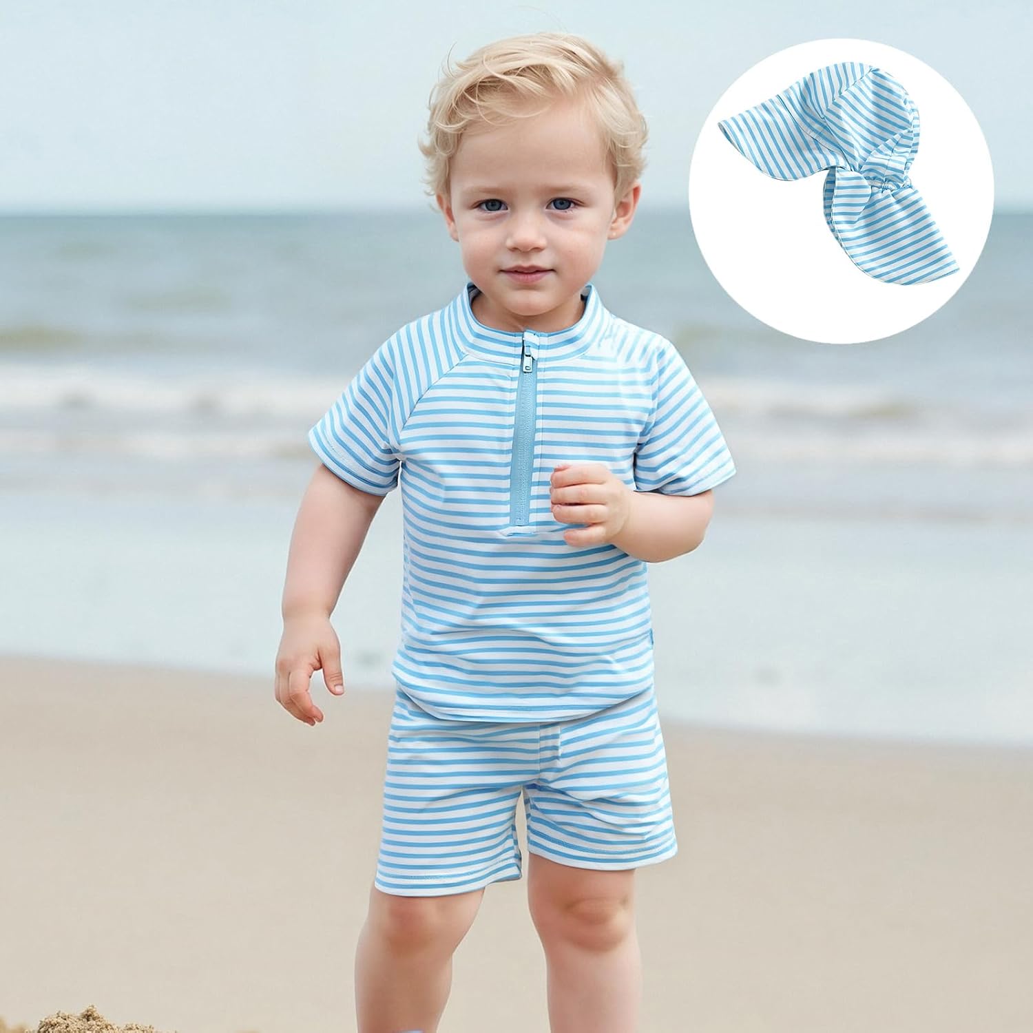 Baby Toddler Boys Swimsuit Infant Girl Swimsuits 6 12 18 24M 2T 3T 4T Bathing Suit Swimwear 3Pcs Set Rash Guard Hat image 2