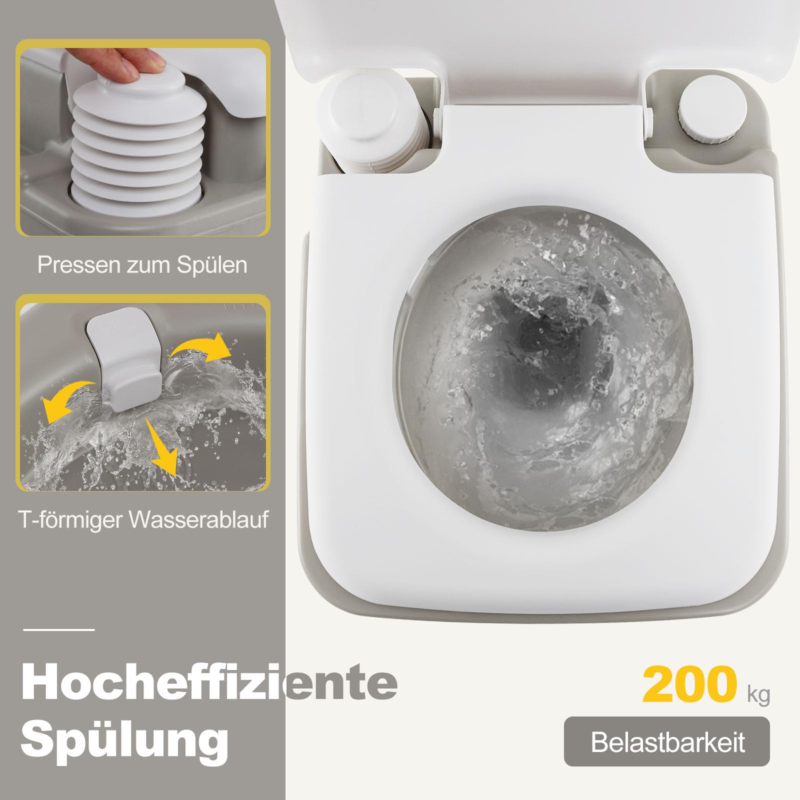 COSTWAY Campingtoilette, tragbare Campingklo mit 20 L Fäkalientank, Mobile Toilette mit Spülpumpe & Teleskoptrichter, Reisetoilette für Camping, Angeln