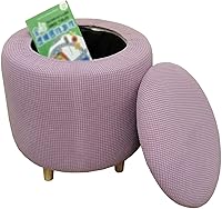 Vista 10 de Funda otomana redonda, fundas elásticas para otomanas, 2 piezas, fundas protectoras para reposapiés a cuadros suaves con parte inferior elástica