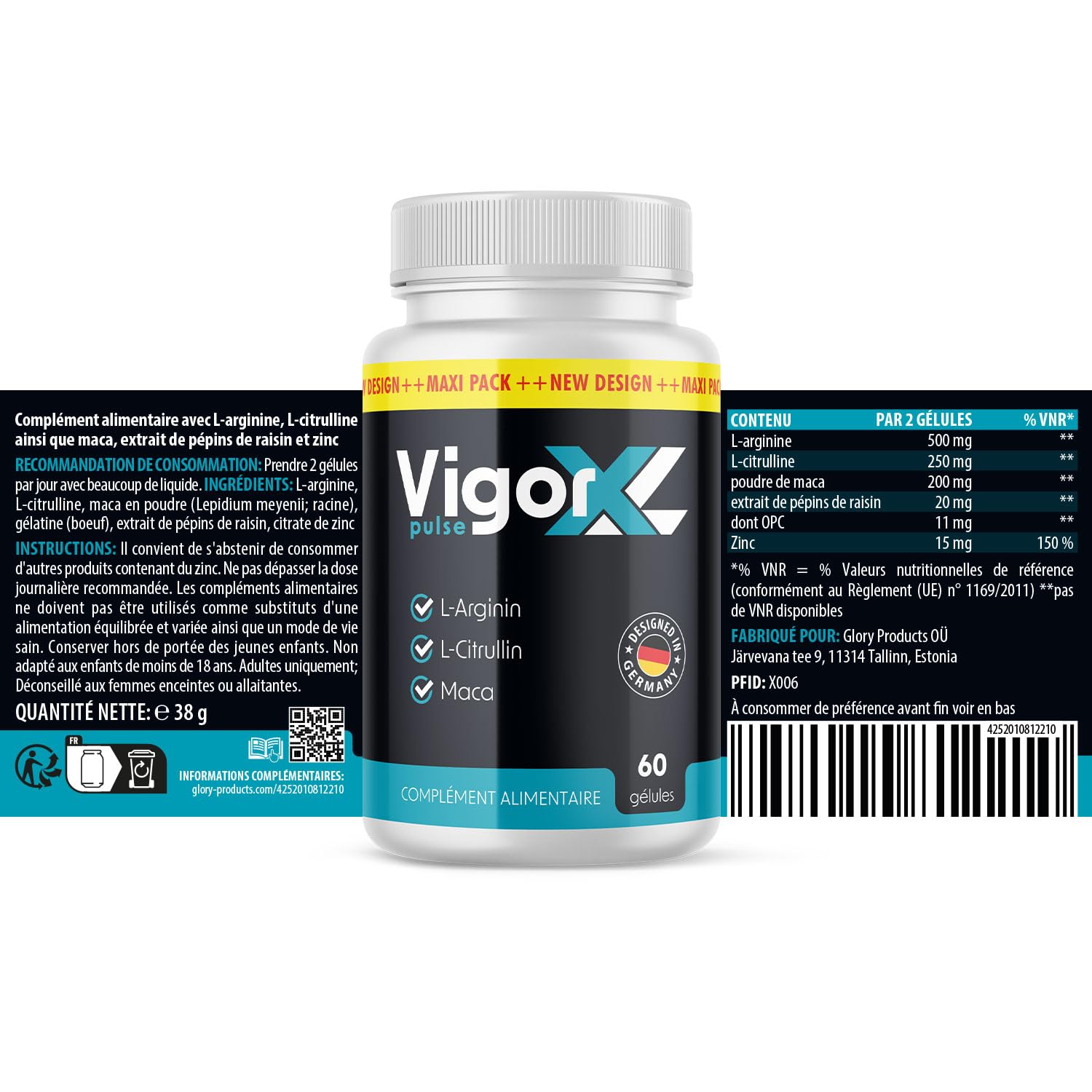 Vigor XL Pulse Gélules – une combinaison d'ingrédients de haute qualité pour une absorption rapide – convient à tous les hommes – 60 gélules