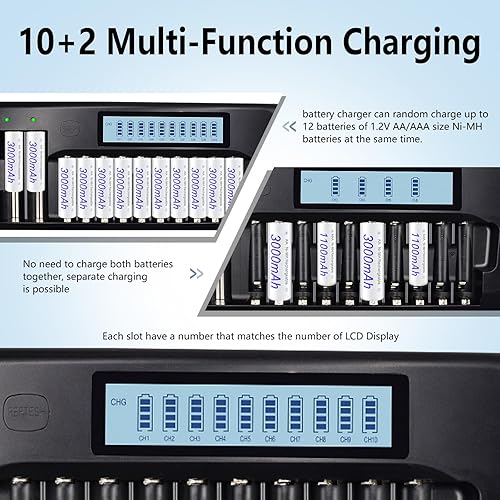 Miniatura 2 de Cargador de batería universal LCD de 14 bahías para baterías recargables 1.2V AA AAA 9V NIMH NICD