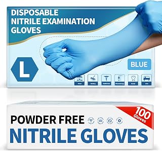 Medguy Blue Nitrile Exam Gloves 4.5 Mil 100 Pack - Powder-Free Latex-Free Food-Safe Disposable for Lab Medical Cooking Cleaning