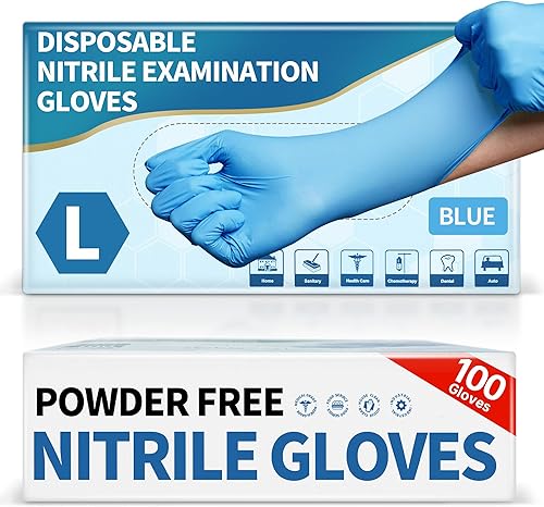 Miniatura 11 de Medical Blue - Guantes desechables de nitrilo para examen, 4.5 mil, 100 unidades, resistentes a productos químicos, sin polvo, sin látex, aptos