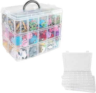 Guyuyii 3 Tier Stabckable Bead Organizer Box and 2 Pack 36 Grids Bead Storage Containers