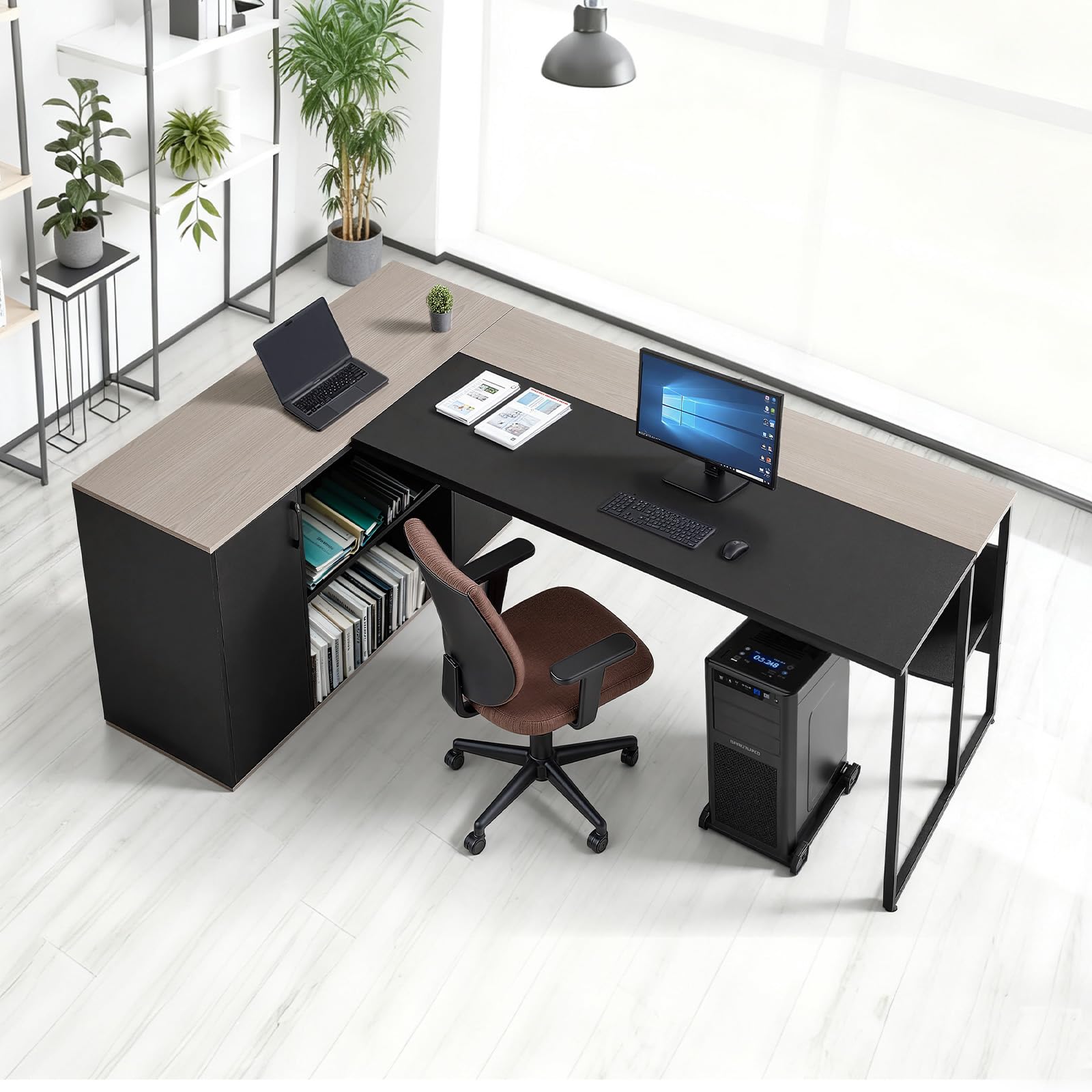 VEVOR Scrivania Direzionale a L, Ampia Scrivania in Legno Moderna per Ufficio con Cassetti, Mobiletto Portaoggetti e Supporto per CPU, Capacità di Carico di 158,7 kg, per Computer per Lavoro, Studio