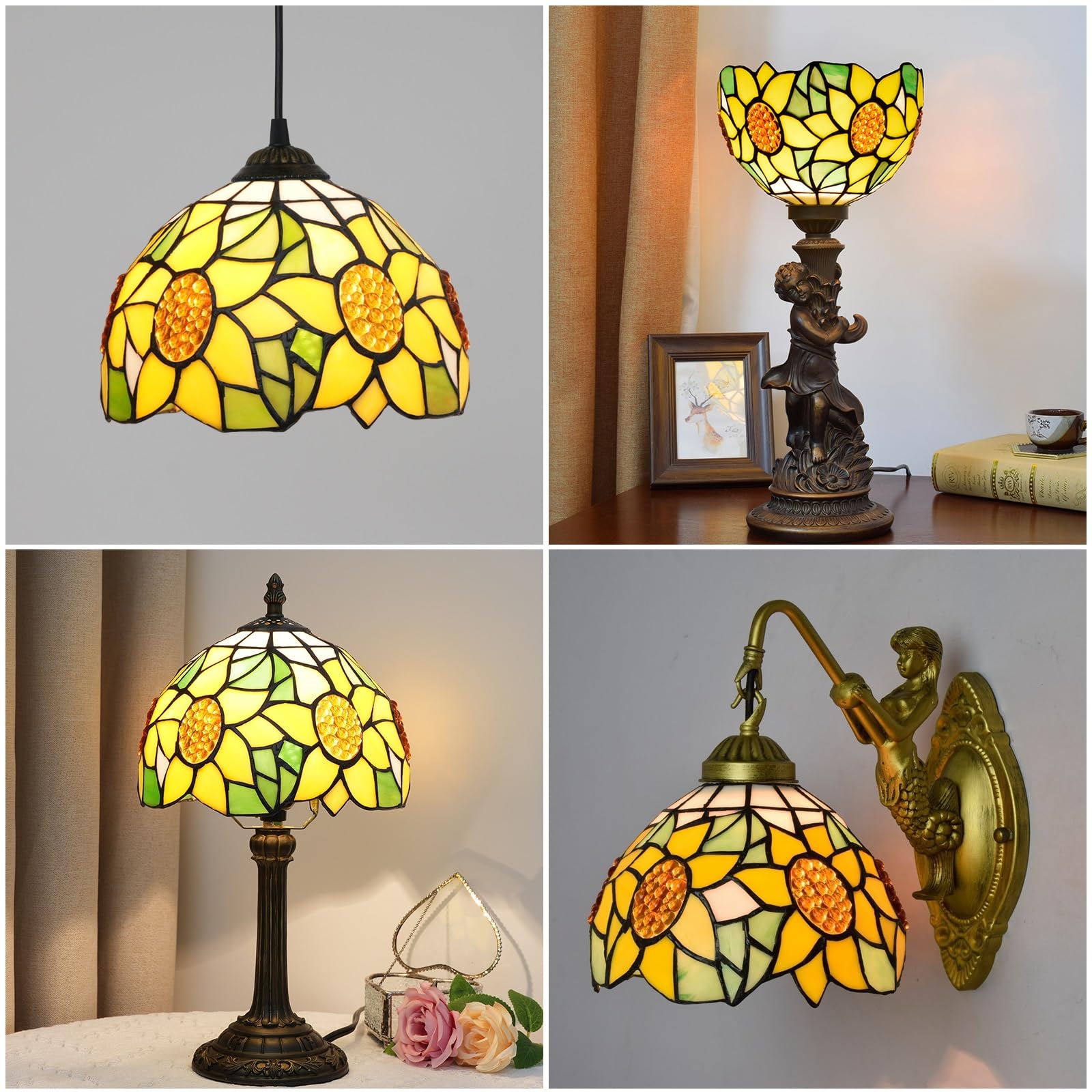 Zamiennik abażuru 20 cm żółty słonecznik witrażowa lampa ręcznie robiona vintage abażury akcesoria pasuje do lampy stołowej wiszące lampy podłogowe
