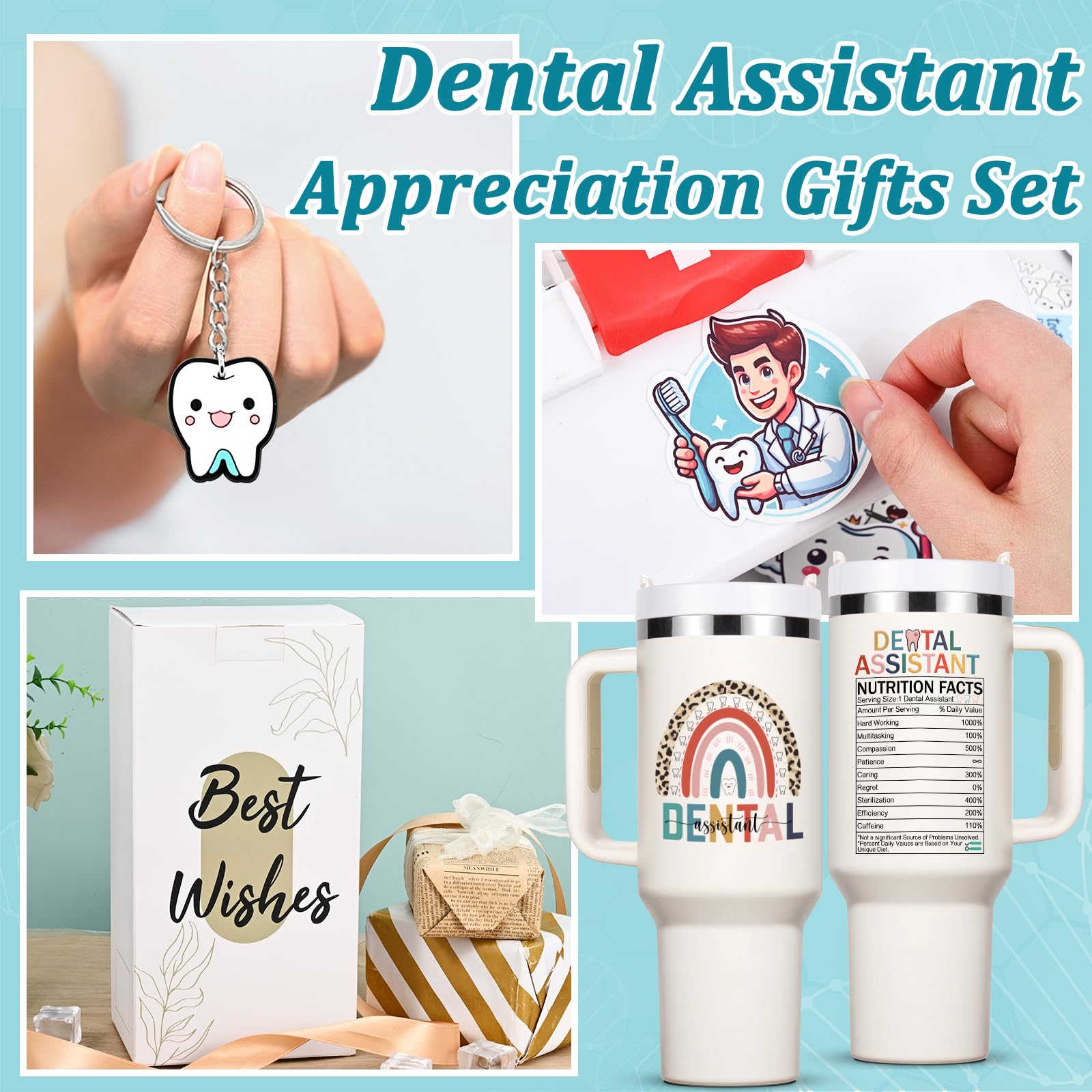 Lifecapido Dental Assistant Appreciation Gifts, Dental Assistant 40oz Tumbler with Keychain and Stickers, Dental Assistant Gifts, Birthday Gifts Christmas Gifts for Dental Assistant Coworkers, Creamy