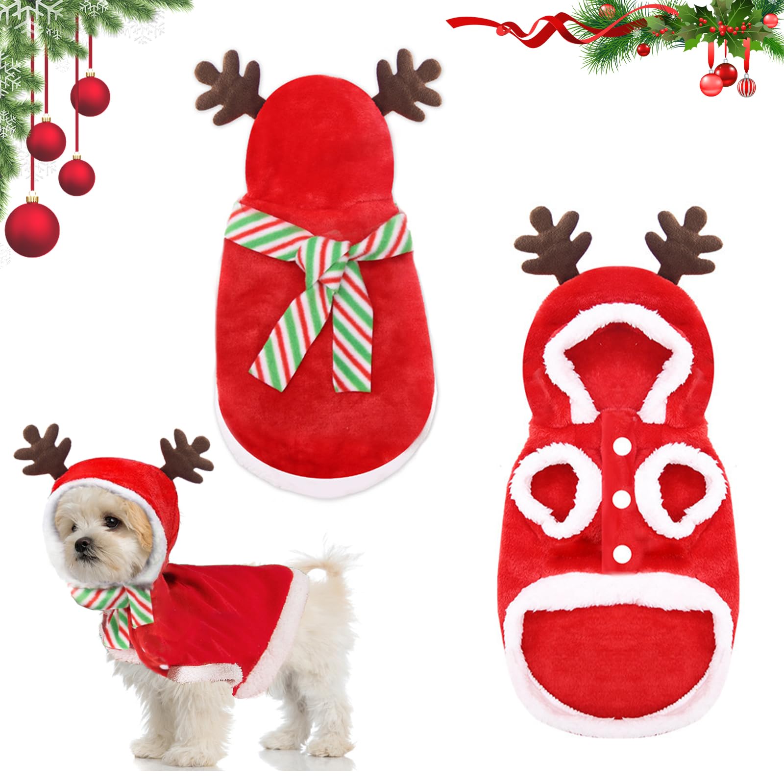 Disfraz Navidad Perro, RosyFate Ropa de Navidad para Mascotas, Traje de Perro Navidad Pequeño, Capa Mascota, para Mascotas pequeñas y Medianas (Medium)