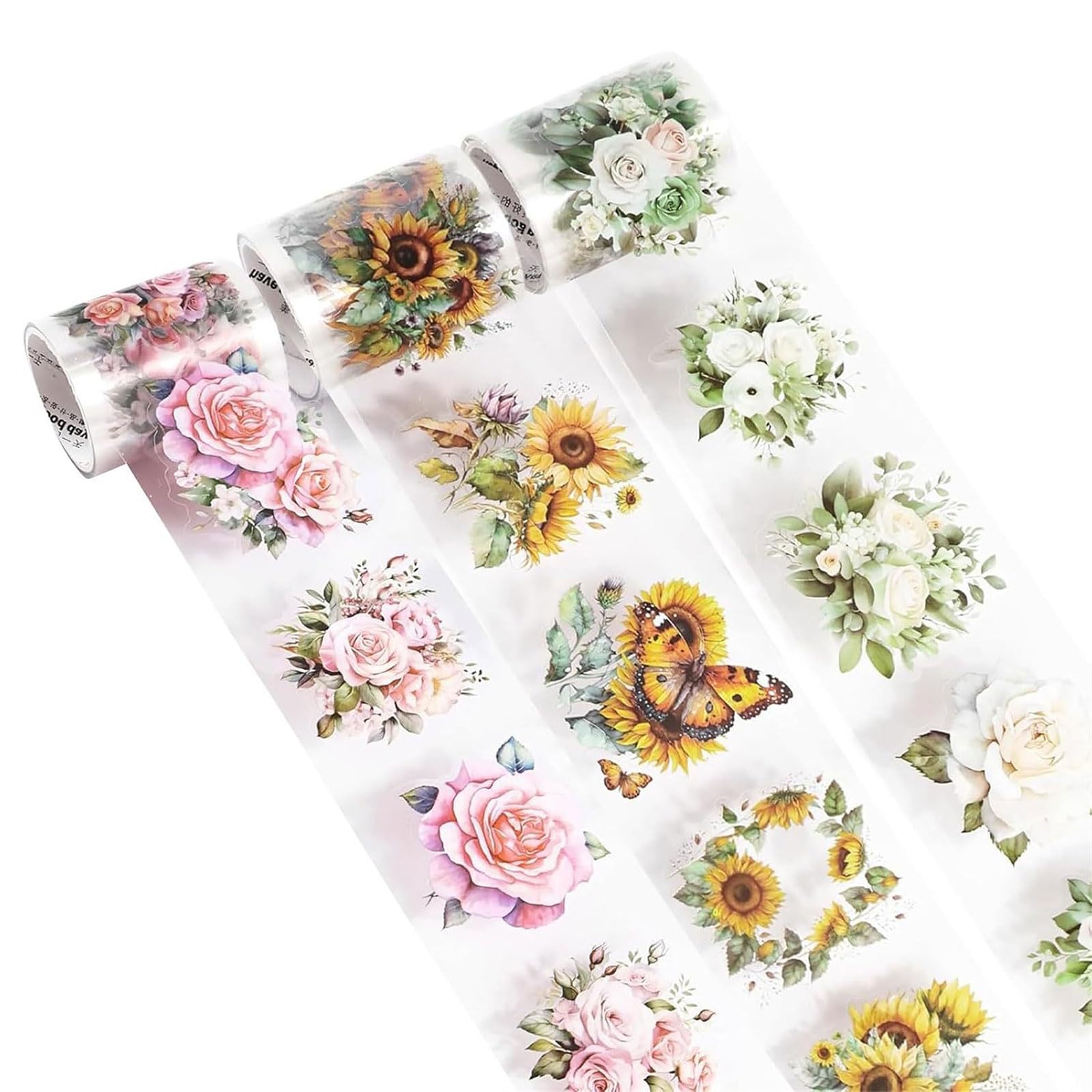 Kalttoy 3Rolls Scrapbooking Decorative TapePlant Flower Sticker Background Decorative Tape for Photo Frame Skateboard Guitar Planner Sticker