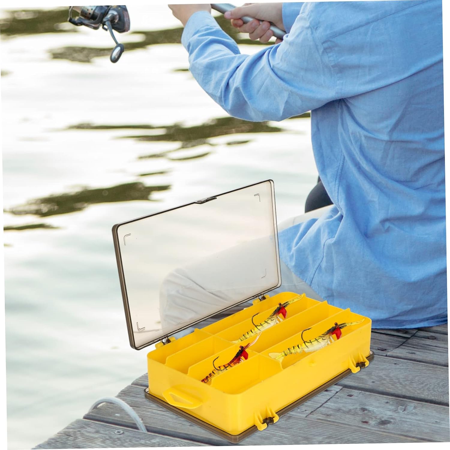 Fishing Bait Organizer Box 2pcs Lure Storage Tackle Container Clear Lid Quick Access Durable Plastic