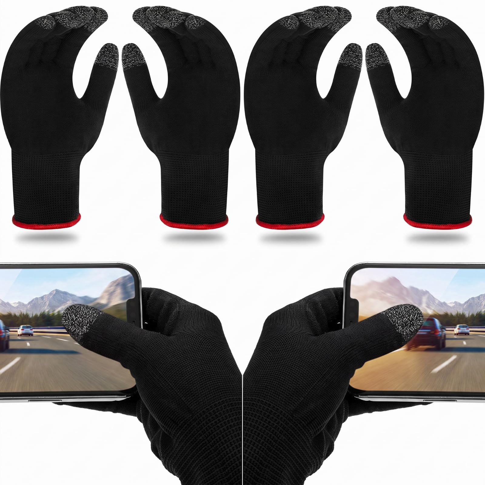 syhood 4 pairs game gloves for gaming mobile controllers finger set, anti-sweat breathable touch finger gloves highly sensitive silver fiber material for most mobile phone games pubg