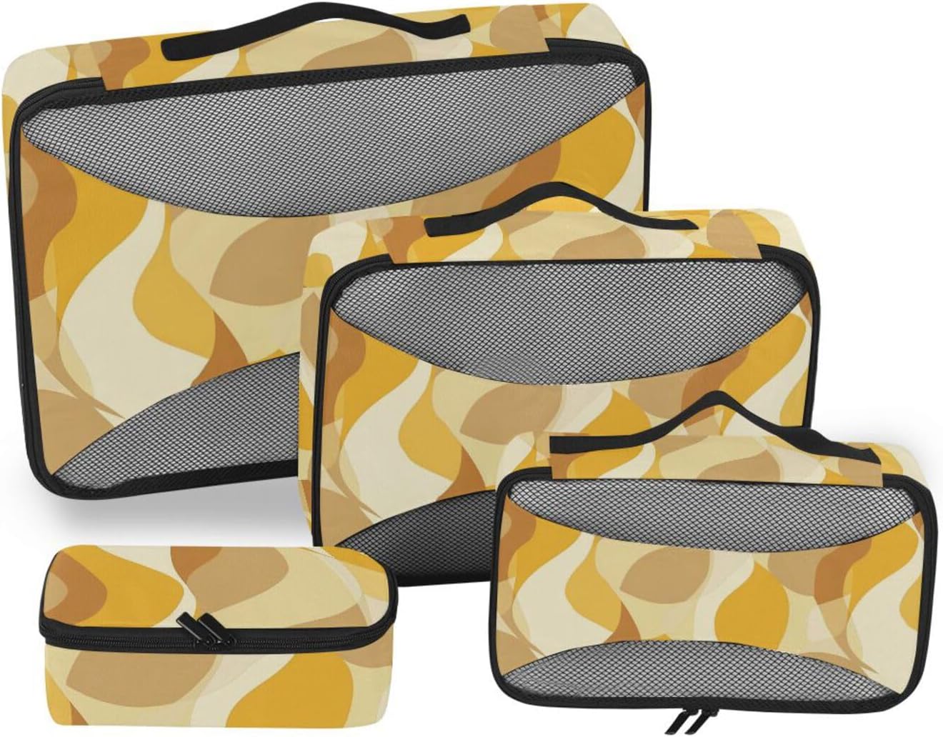 Abstract Yellow Beige 4 Pcs set organizer for luggage Mesh Travel Essentials lightweight packing cubes compression