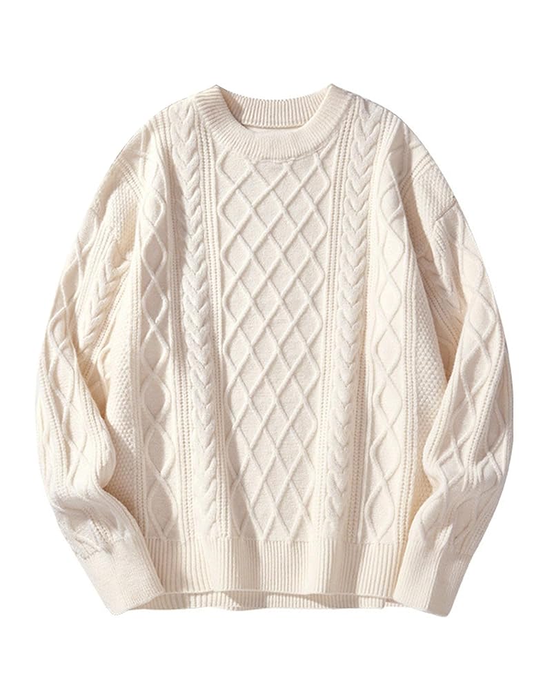 Laixton Mens Oversized Sweater Unisex Long Sleeve Cable Knit