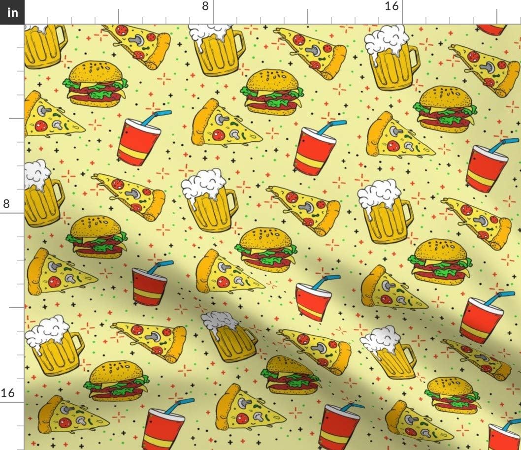 Spoonflower Fabric - Hand Drawn Food Pizza Beer Kitchen Cook Cooking Trendy Printed on Petal Signature Cotton Fabric by The Yard - Sewing Quilting Apparel Crafts Decor