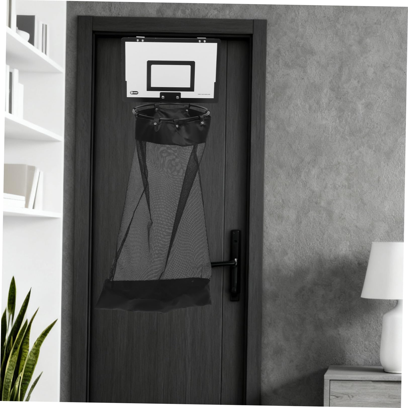 Basketballkorb Wäschekorb Schwarz mit Netz und Reißverschluss