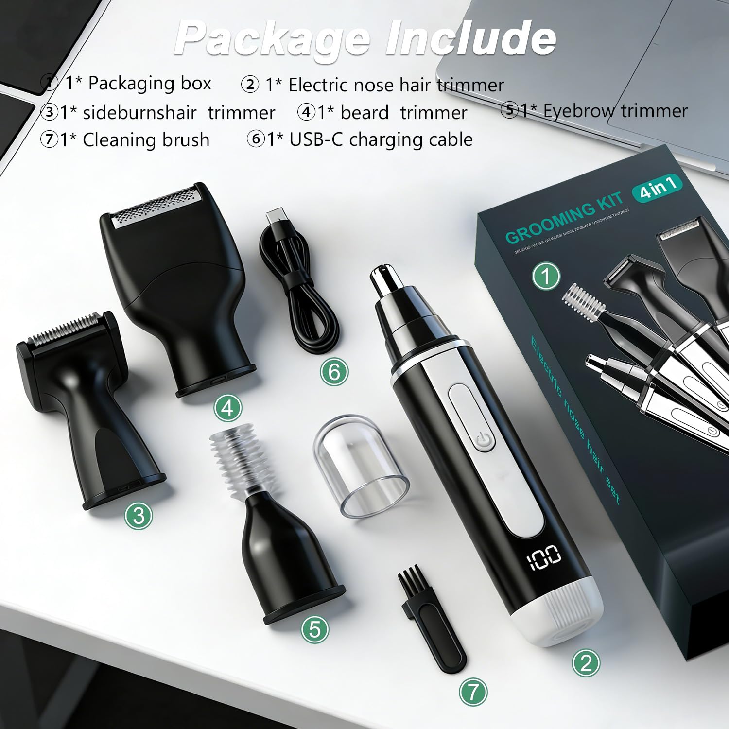 Recortadora de pelo para cejas y nariz para hombres y mujeres: 8500 RPM, carga USB, lavable, indicador LED