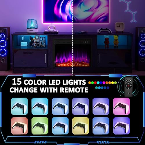 Miniatura 3 de Soporte de TV con chimenea de 70 pulgadas con chimenea eléctrica de 23 pulgadas para televisores de hasta 80 pulgadas, moderno centro de