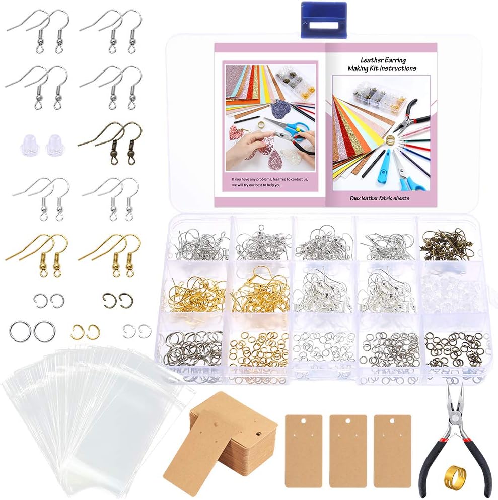 Caydo 700 Pieces Earring Making Supplies Kit with Instructions, Earring Display Cards, Fish Hook Earrings and Jump Rings for Leather Earring Making