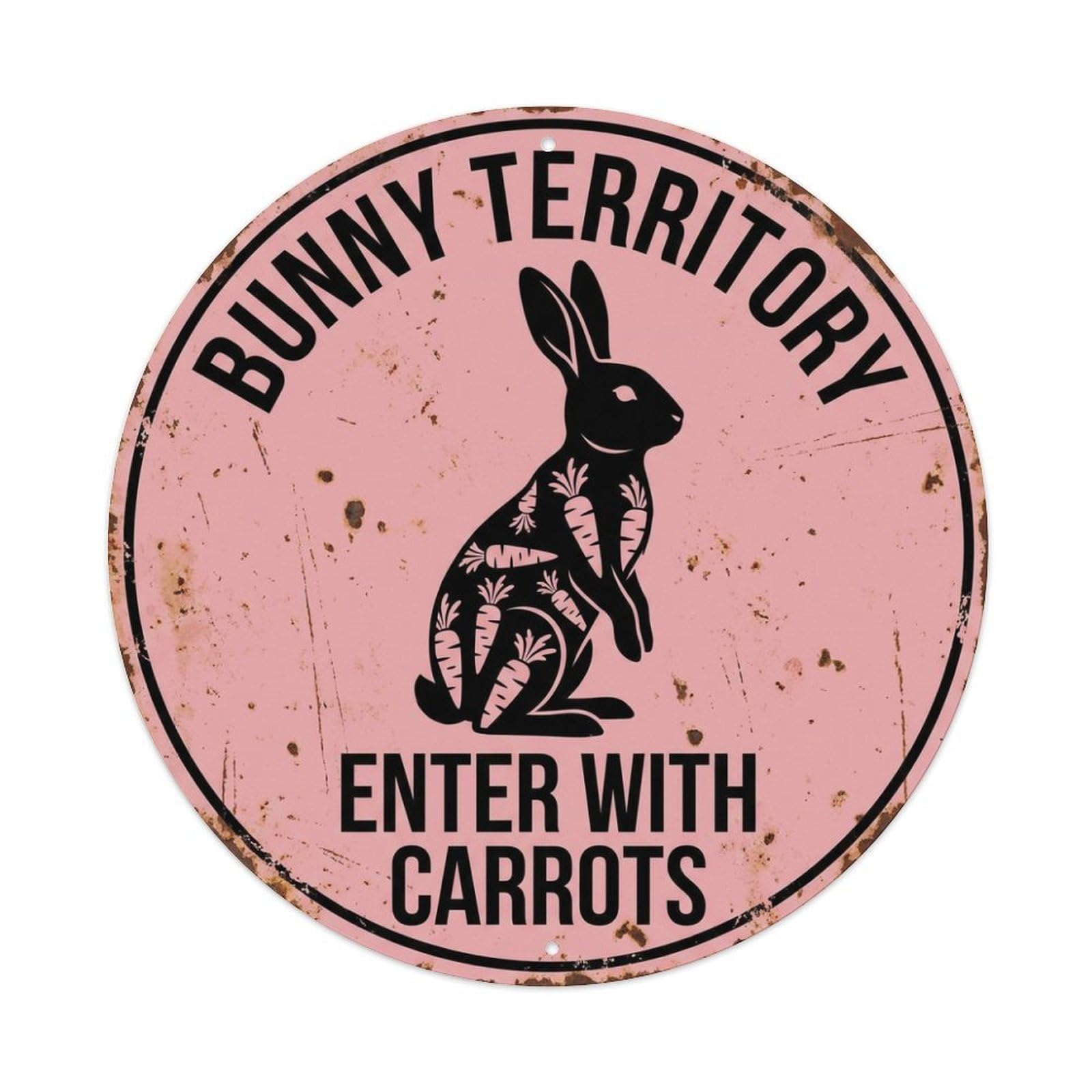 Fqcyn Style Bunny Territory Warning Round Wall Hanging Metal Tin Sign Plaque Wall Decor For Cafe, Club Bar, Office, Home Garden Round Metal Poster 8X8inch