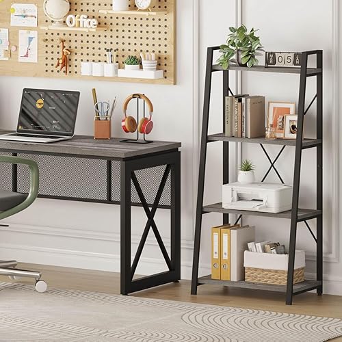 Miniatura 8 de BON AUGURE Estantería de escalera de 4 niveles, estantes inclinados de madera para sala de estar, dormitorio, estantería de oficina en casa (roble