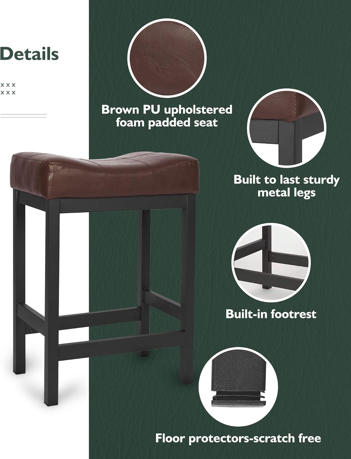 Buy Katdans Bar Stools Set Of 2 Counter Height Stools 24 Inch Saddle Stool Pu Leather Kitchen Stools Brown Black Metal Base