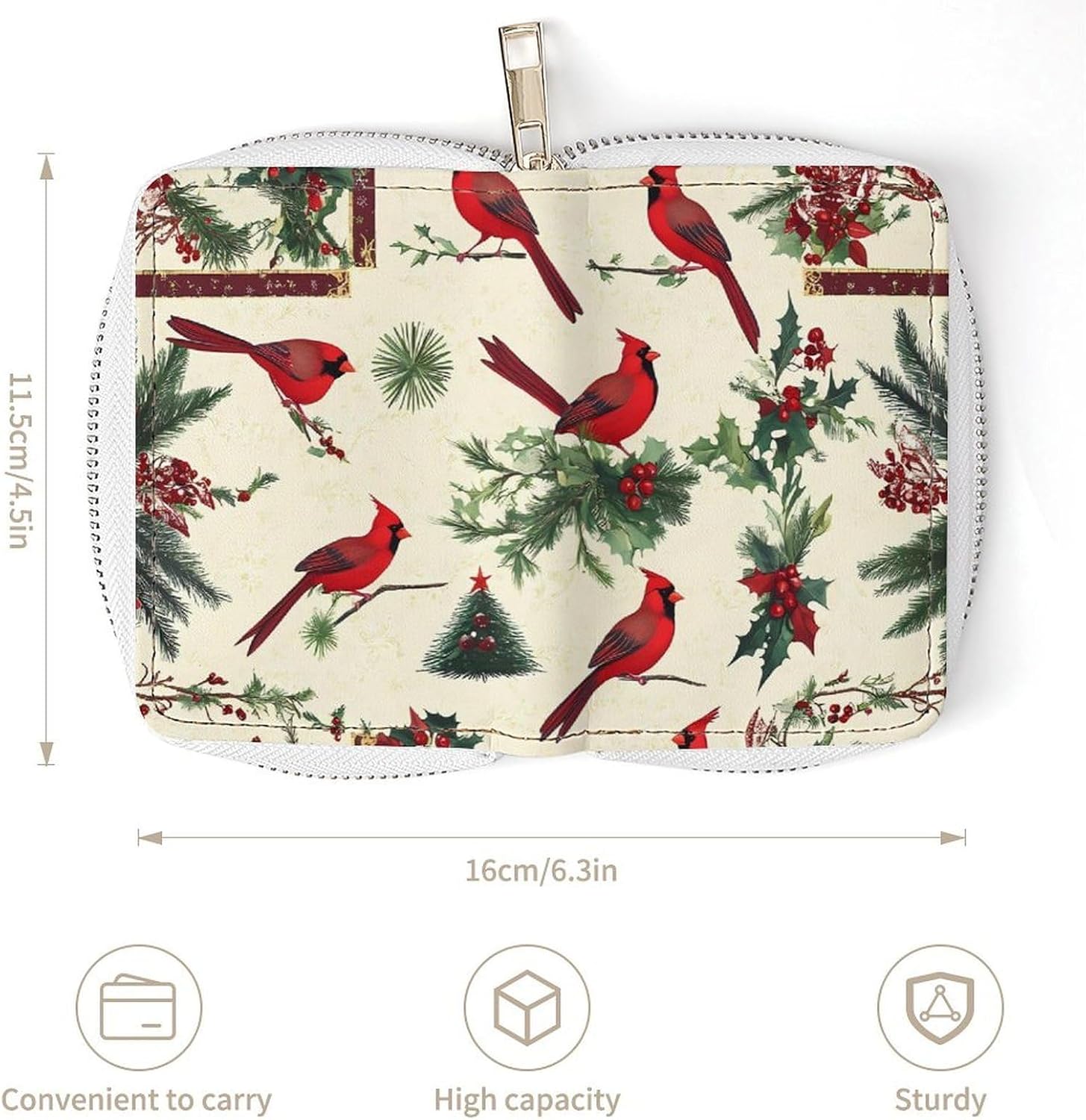 Cardinal Birds Christmas Holly Small Business Credit Card Holder Wallet with 20 Card Slots Case Coin Purse Pouch