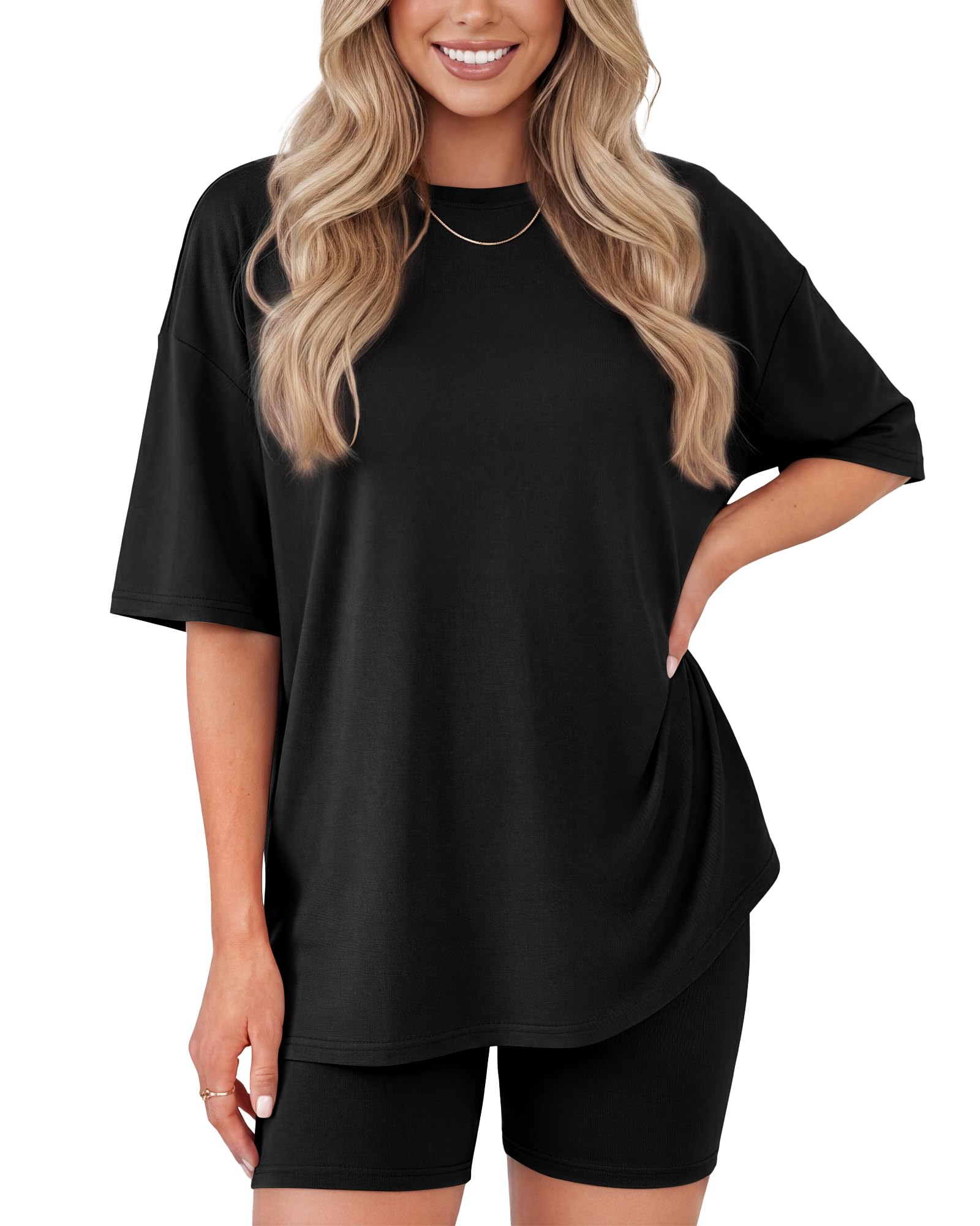 2 Piece Sets for Women Summer - Oversized T-Shirt and Biker Shorts Lounge Sets Matching Outfit for Travel Casual-image-26