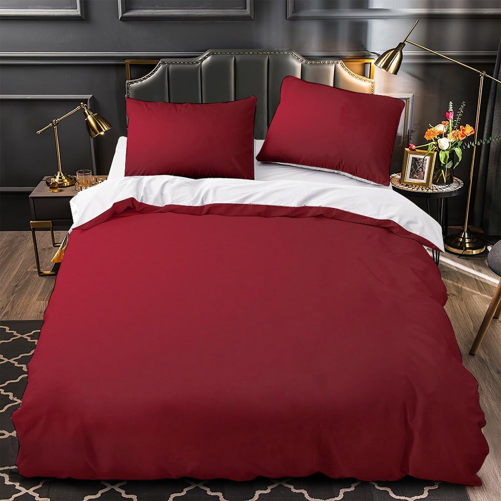 Red Background Comforter Cover 3D Print Wrinkle-Resistant 3PCs Bed Linen Hidden Zipper Minimalist Design Duvet Cover Extra Soft Breathable for Teens Youth Adults Women Kids Boys King（220x240cm）