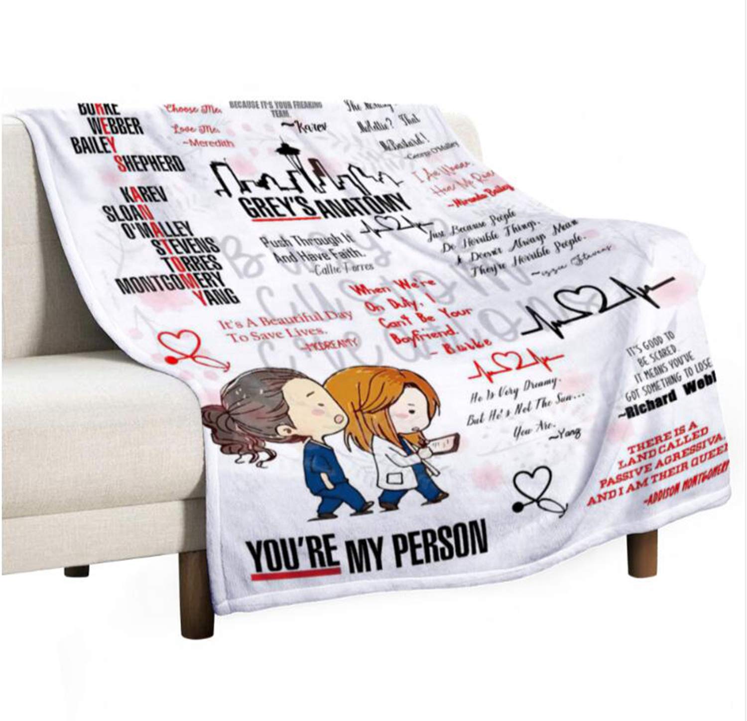 NAZUSA Jics Lamb Grey's Anatomy Ultra-Soft Micro Flannel Blanket Warm 3D Printing Throw Blanket Home Decor for Bed Sofa Travel 50x40 Inch