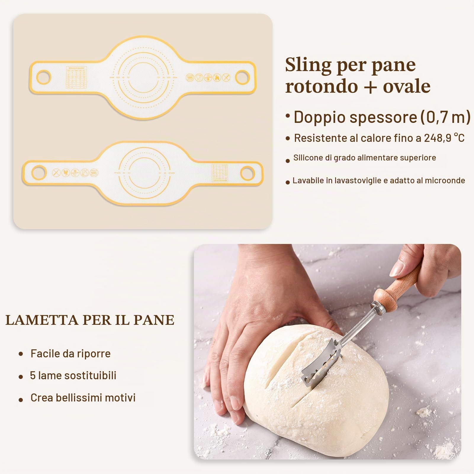 Cestino Lievitazione Pane Set Da 2, Rotondo e Ovale Cesto Lievitazione Pan in Rattan Naturale, Utensili Completi per la Preparazione del Pane per Panettieri Professionisti e Casalingh