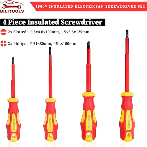 Miniatura 3 de BILITOOLS Juego de destornilladores y alicates para electricista aislado de 1000 V, kit de herramientas eléctricas de 7 piezas con Phillips