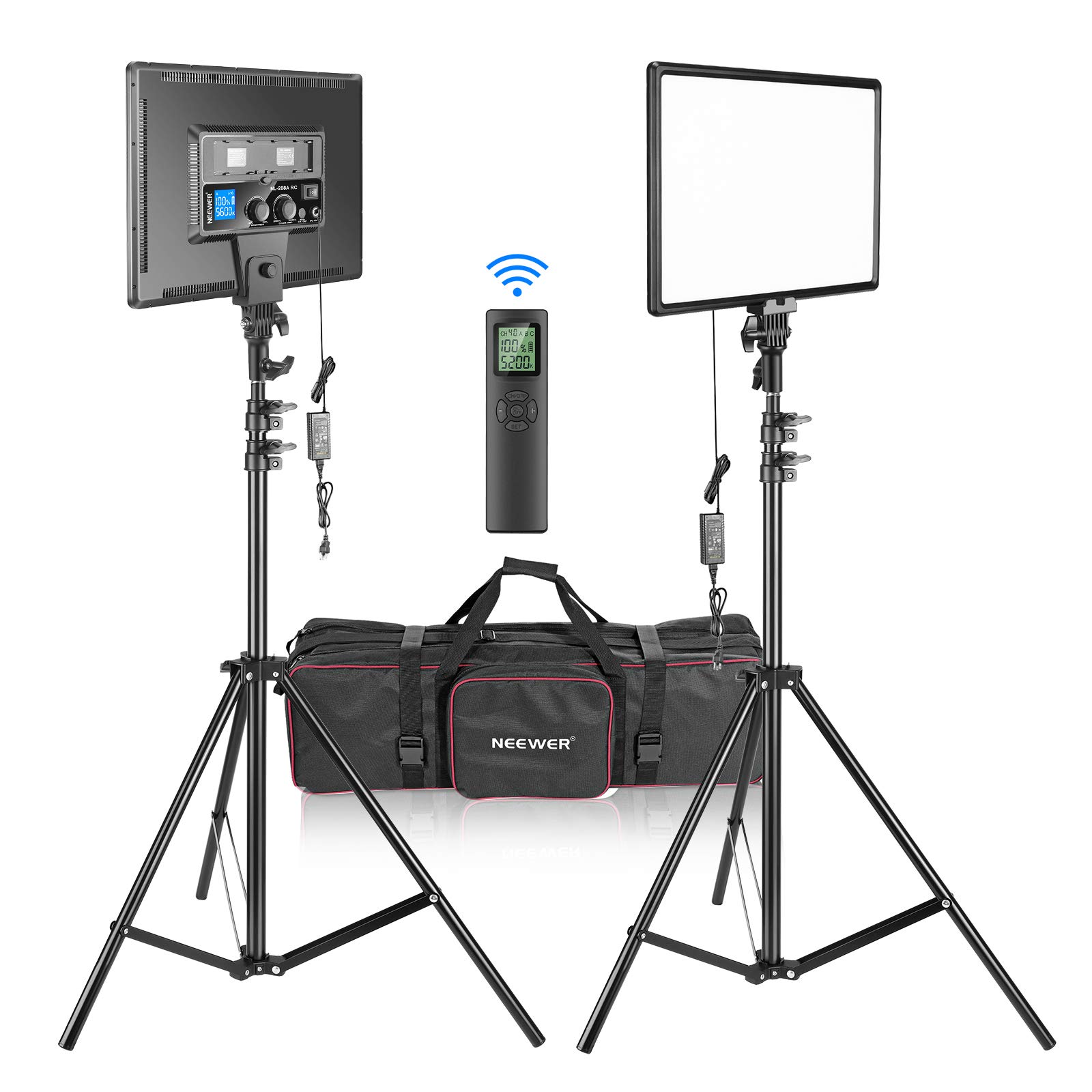 NEEWER 18" LED Video Light Panel Lighting Kit with Remote Control, 2-Pack 45W Dimmable Bicolor + Light Stand, 3200-5600K, CRI 97+ 4800Lux for Gaming/Live Streaming/Youtube/Photography