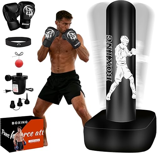 Punching Bag for Adults, 70" Boxing Bag with Stand, Freestanding Heavy Bag with Boxing Gloves, Reflex Ball Set, Kickboxing Bag Training Equipment