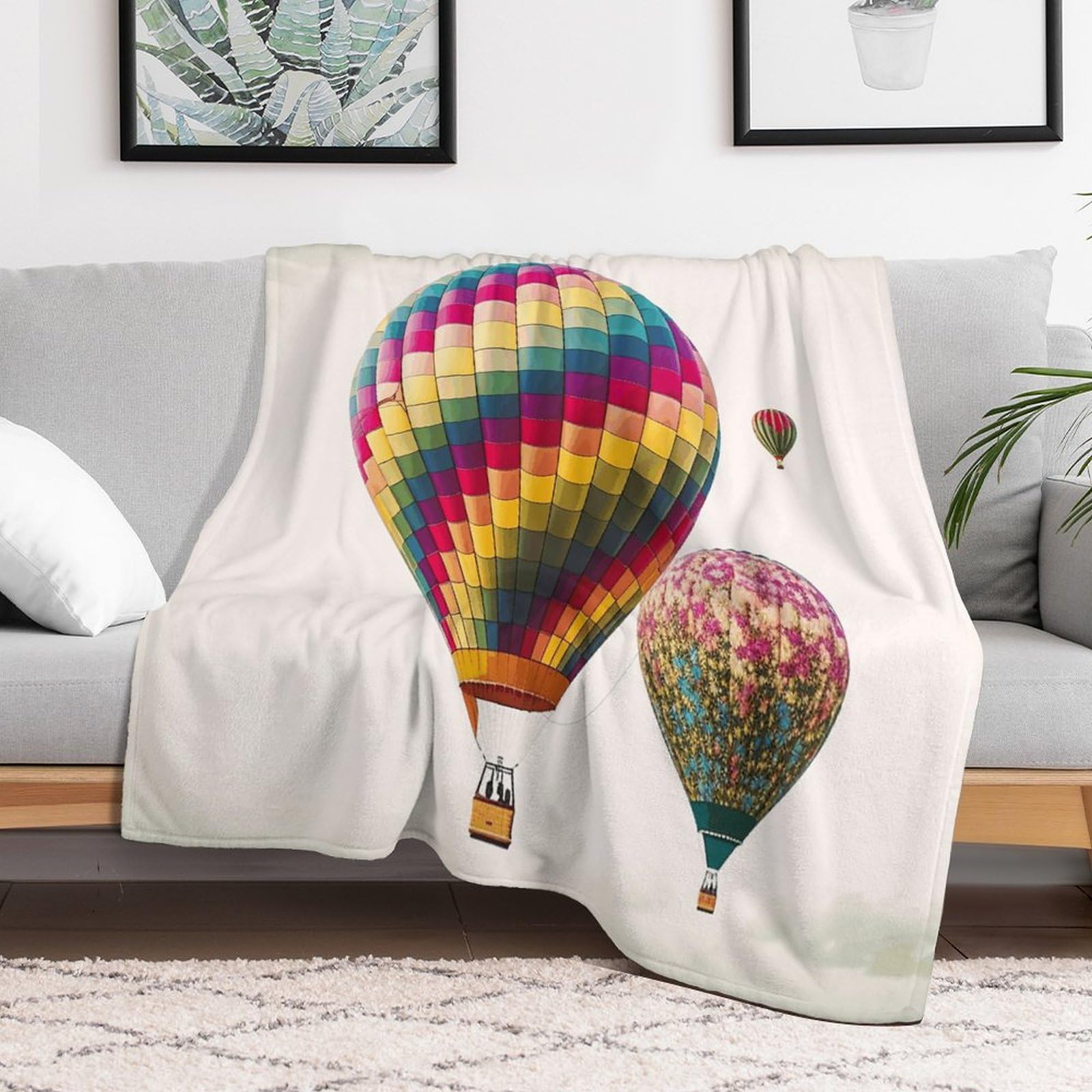 Couverture micro polaire montgolfière 178 cm pour lit et canapé