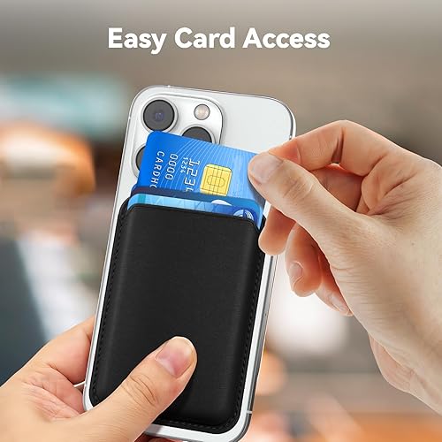 Miniatura 77 de Más fuerte magnético RFID cuero Mag seguro titular de la tarjeta para iPhone 15 Series, verde claro