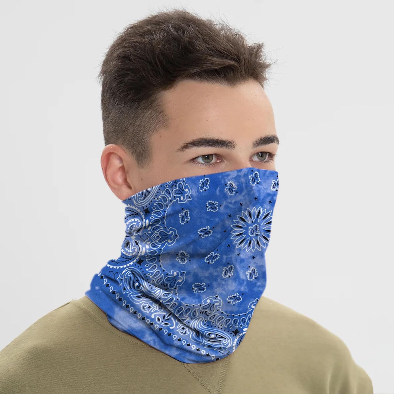 4Pcs Tie Dye Bandana for Women and Men, Paisley Pattern Polyester Bandanas, Unisex Multi-Purpose Face Mask Cowboy Headband Handkerchiefs Square Head Scarf for Hip-hop Theme Party Costume