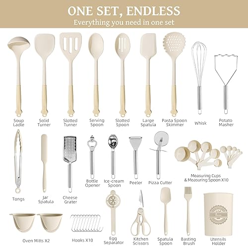 Miniatura 2 de Kikcoin Juego de 43 utensilios de cocina grandes, juego de utensilios de cocina de silicona, apto para lavavajillas, juego de utensilios de cocina