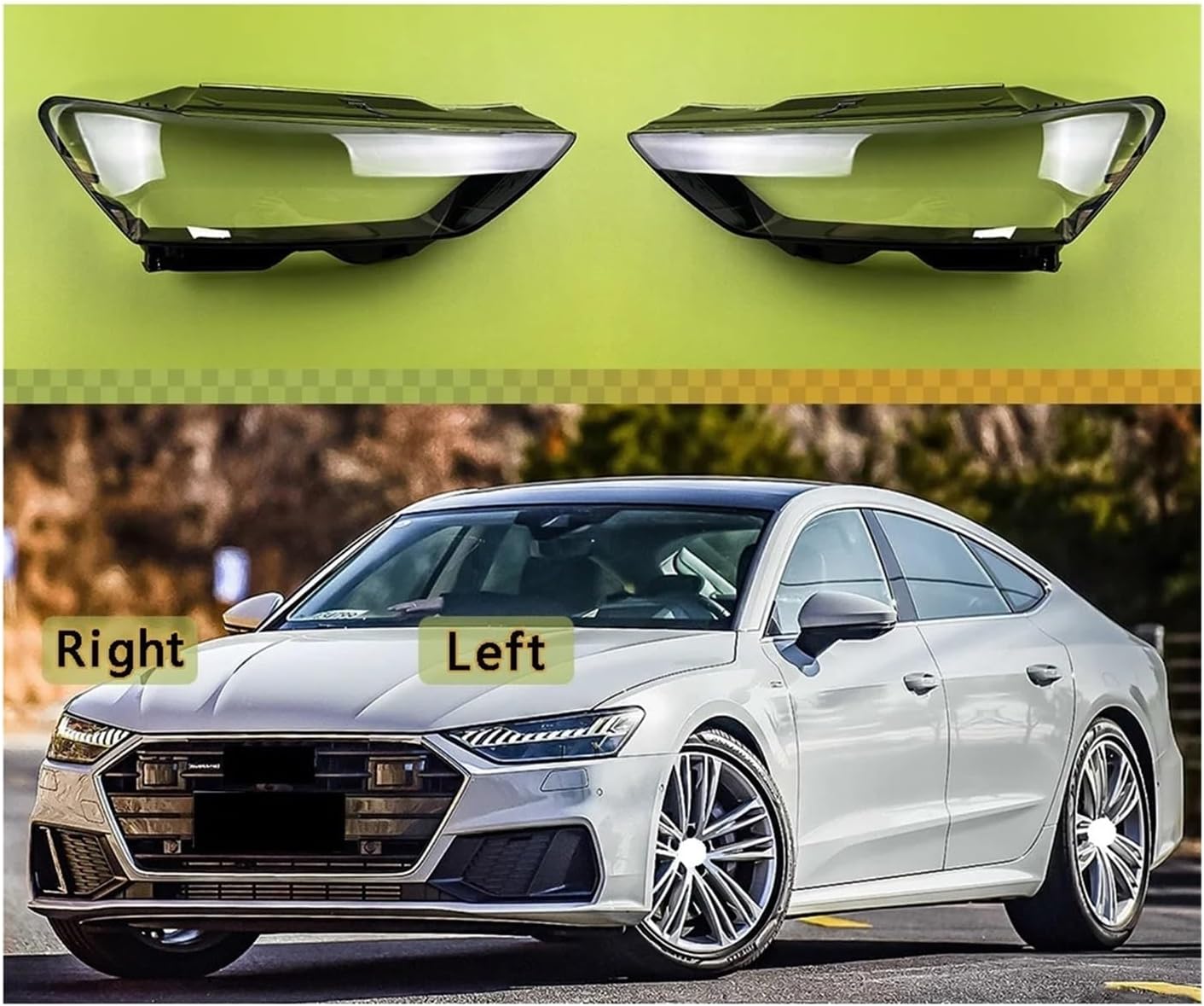 Car Front Headlight Cover Compatible For Audi A7 RS6 RS7 2019 2020 2021 2022 2023 Transparent Lampshade Plexiglass Replace Original Lens(Left)