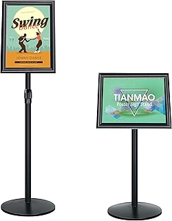 8.5x11 Heavy Duty Pedestal Poster Sign Stand, Adjustable Floor Floor Standing Sign Holder Stand Aluminum Snap Open Frame for Vertical and Horizontal Display,Black