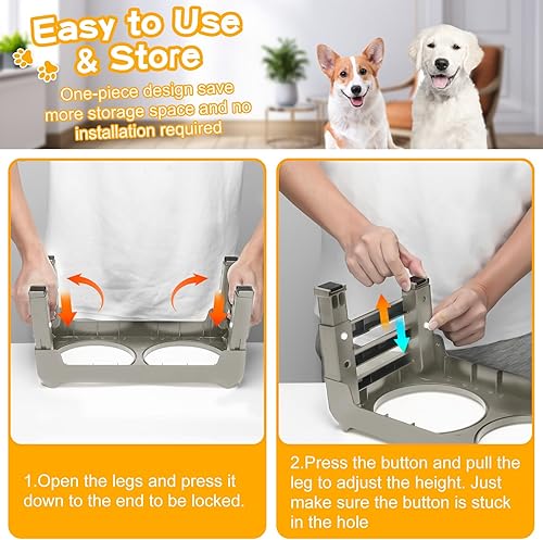 Miniatura 63 de Cuencos elevados, 4 soportes elevados ajustables de altura con 2 cuencos gruesos de acero inoxidable de 50 onzas, comedero antideslizante para Gris