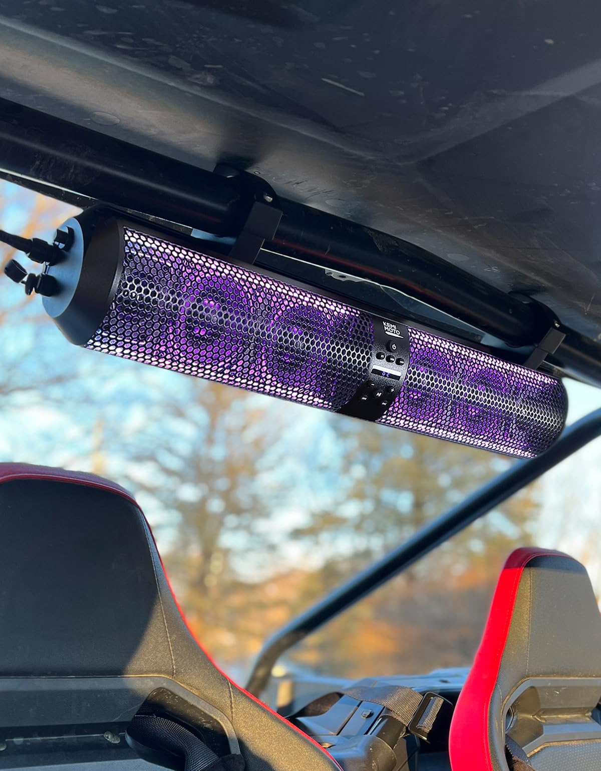 KEMIMOTO UTV Sound Bar 28 Inch ATV Soundbar 4X Subwoofers LED Party Lights Bluetooth Golf Cart Sound Bar 2X Tweeters Compatible with Polaris RZR Can-Am X3 Defender CFMOTO for 1.56"- 2.25" Roll Cage