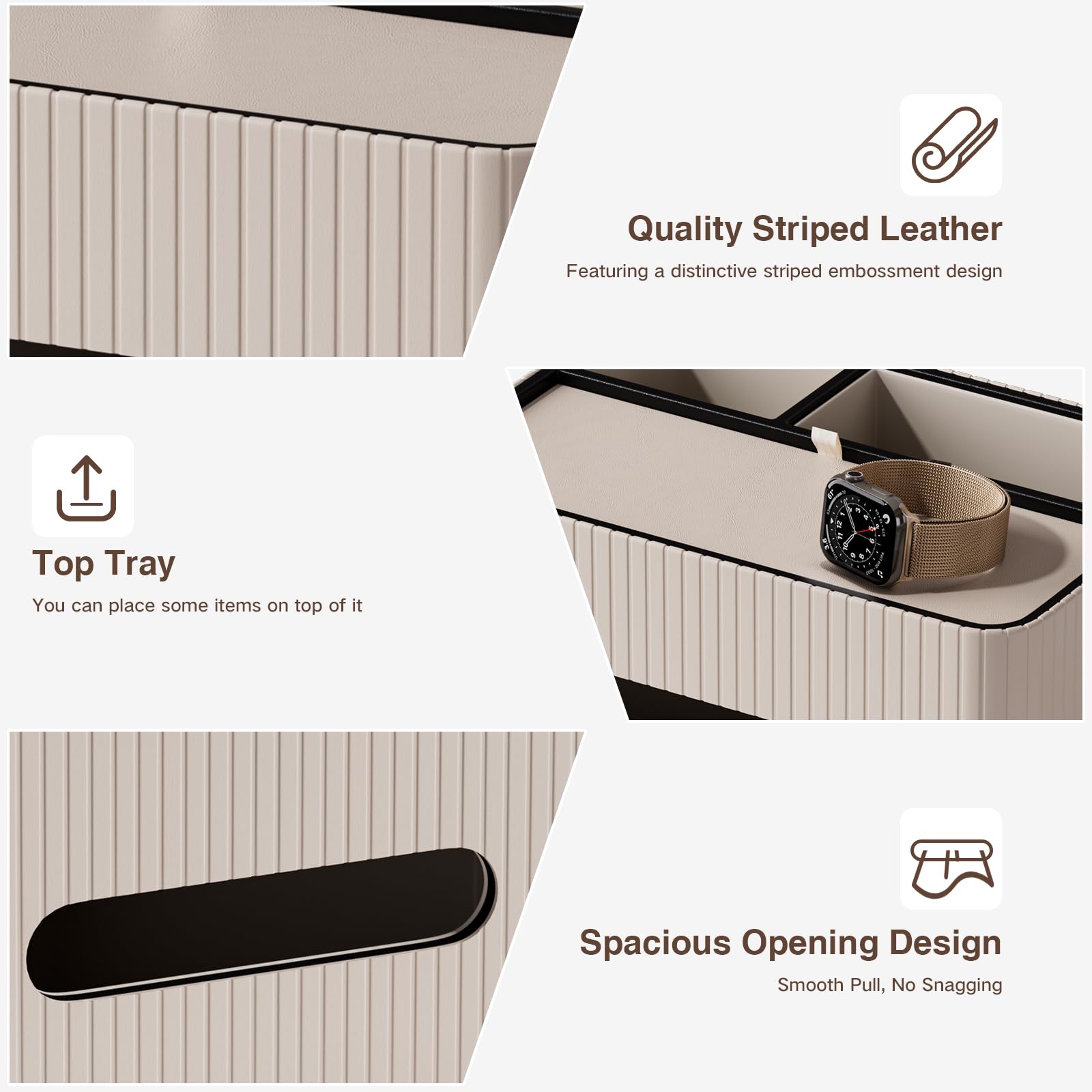 KINGFOM Kosmetiktücherbox aus PU Leder mit Ablage, Rechteckige Taschentuchbox mit 2 Fächern – Moderne Tissue Box Taschentuchspender für Wohnzimmer, Badezimmer & Büro, Tücherbox Organizer (Beige)