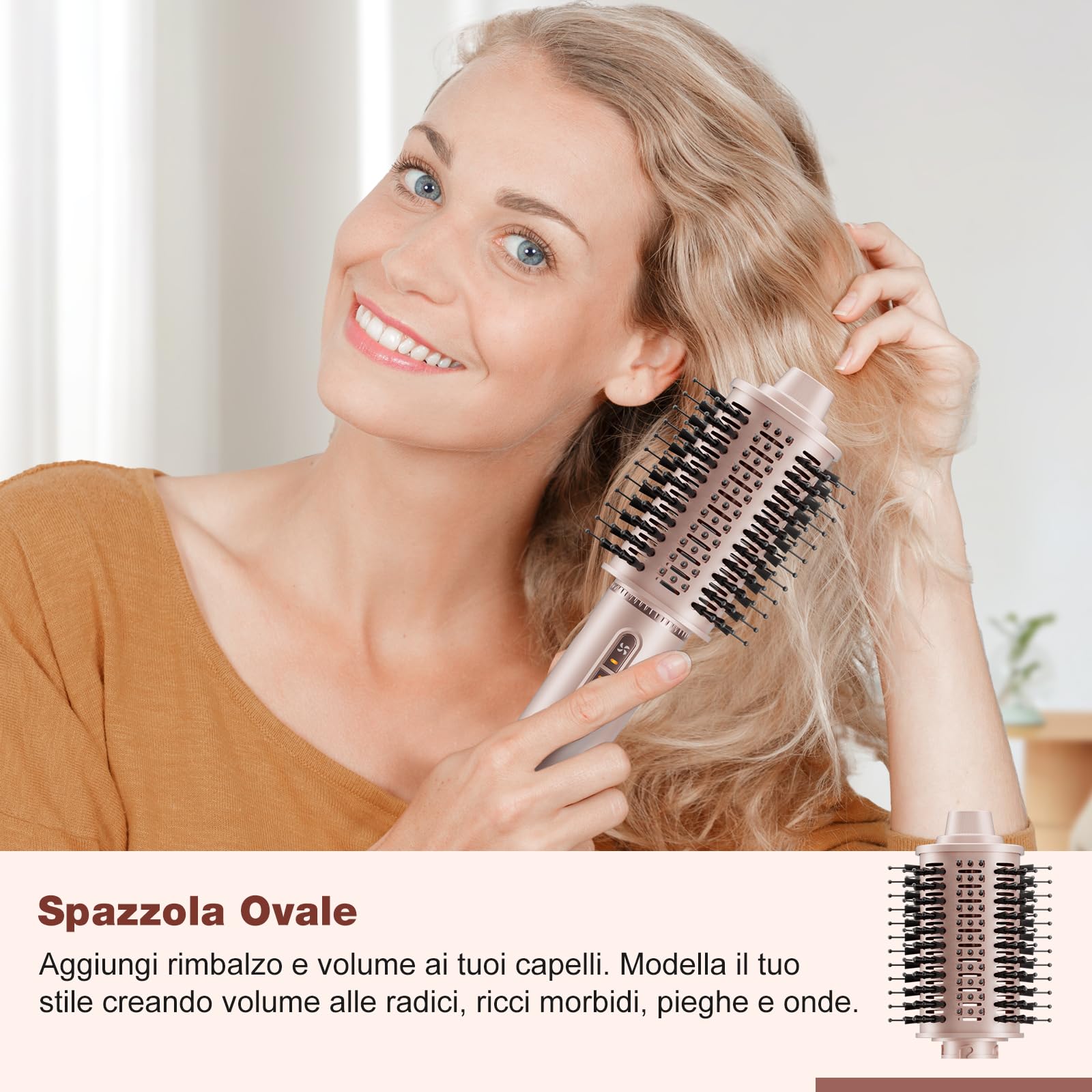 7MAGIC 7 in 1 Air Styler, Asciugacapelli Ionico, Spazzola Ad Aria Calda, Spazzola Lisciante, Arricciacapelli Automatico, Modellatori Multifunzione, Nessun Danno da Calore, con Custodia da Viaggio