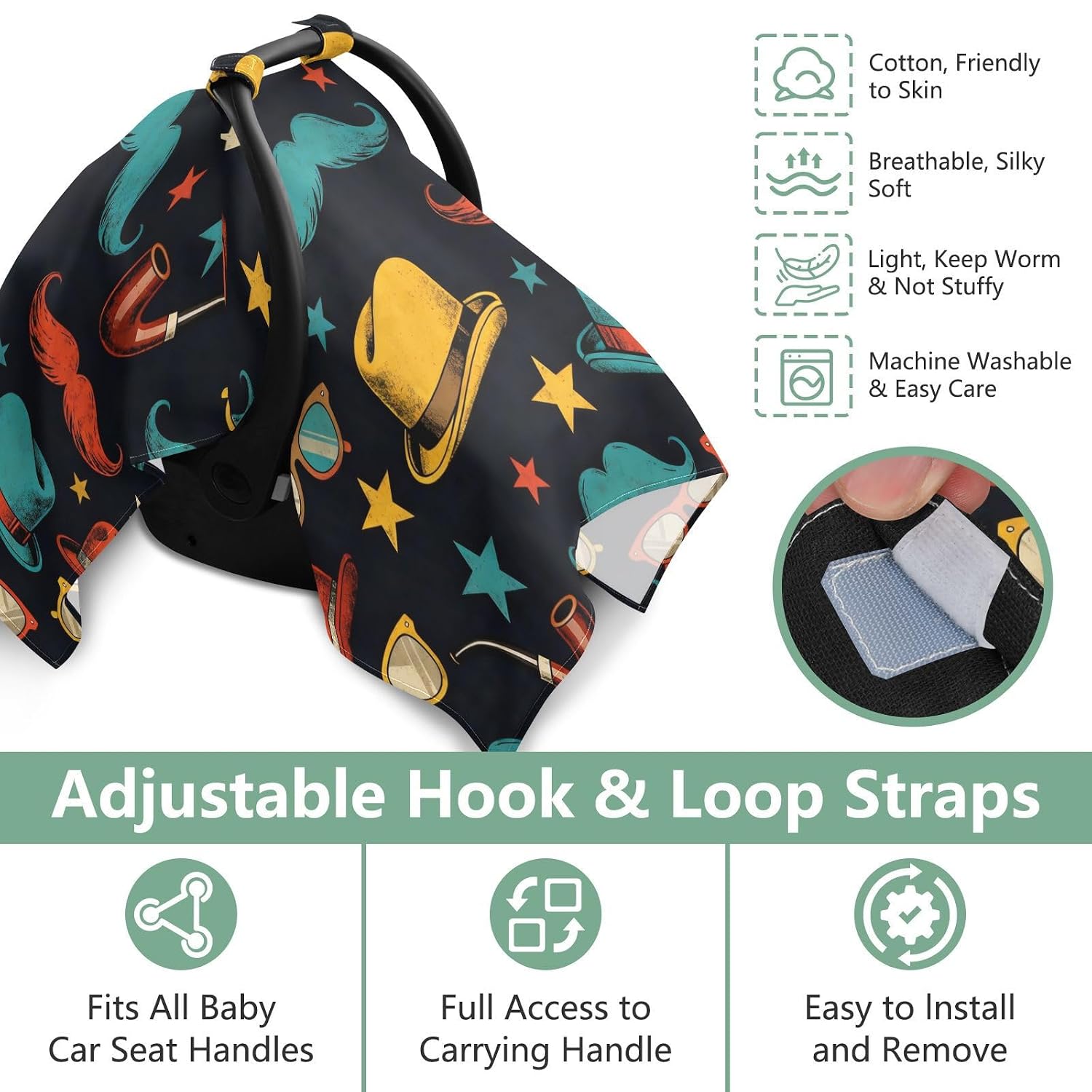 Baby Stroller Sun Cover UV Protection Seat Sun Shade,Travel Accessories Vintage Hat Mustache