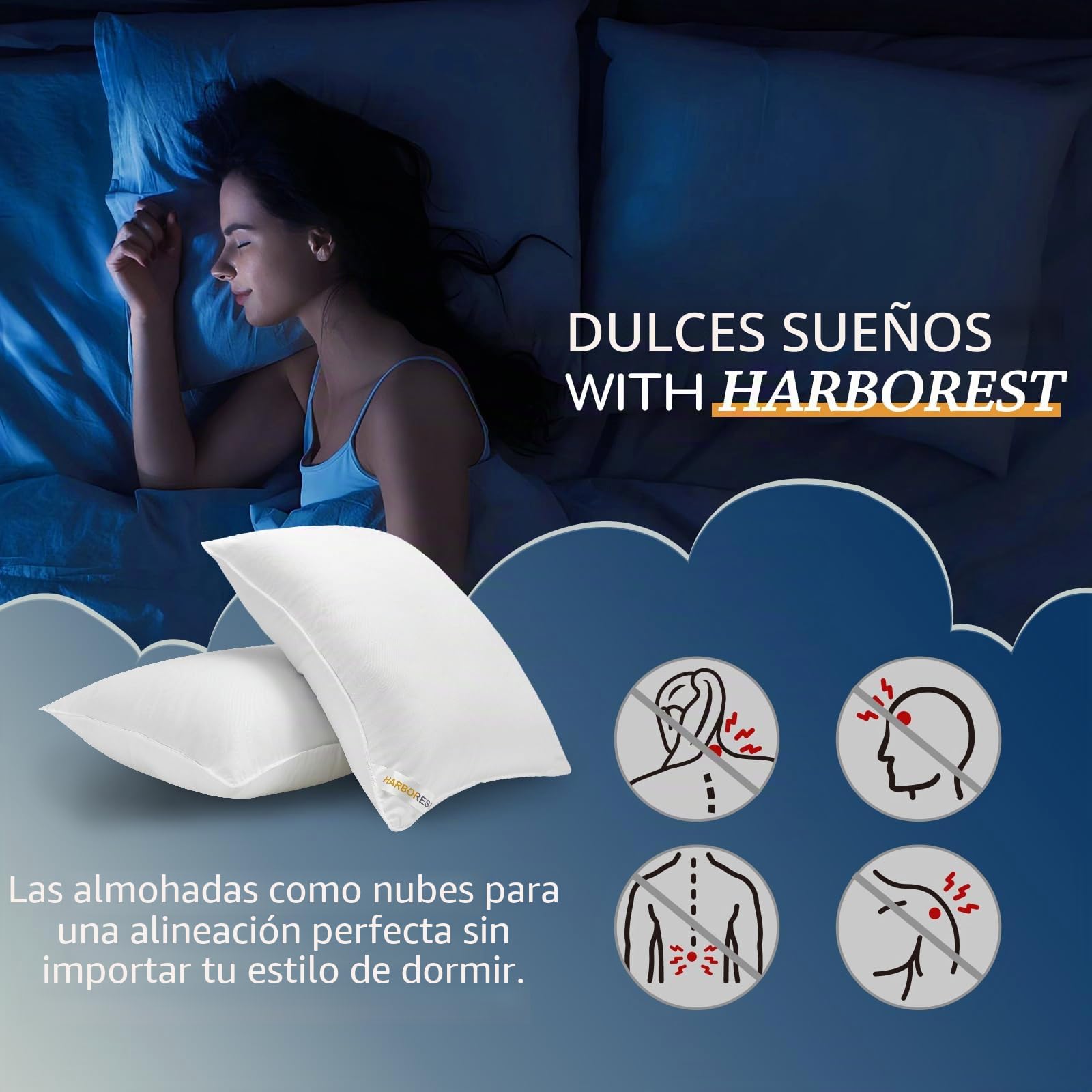 HARBOREST Juego de 2 Almohadas de Cama de tamaño estándar, colección de Hotel de Lujo, Almohadas alternativas para Dormir, 20 x 26 Pulgadas