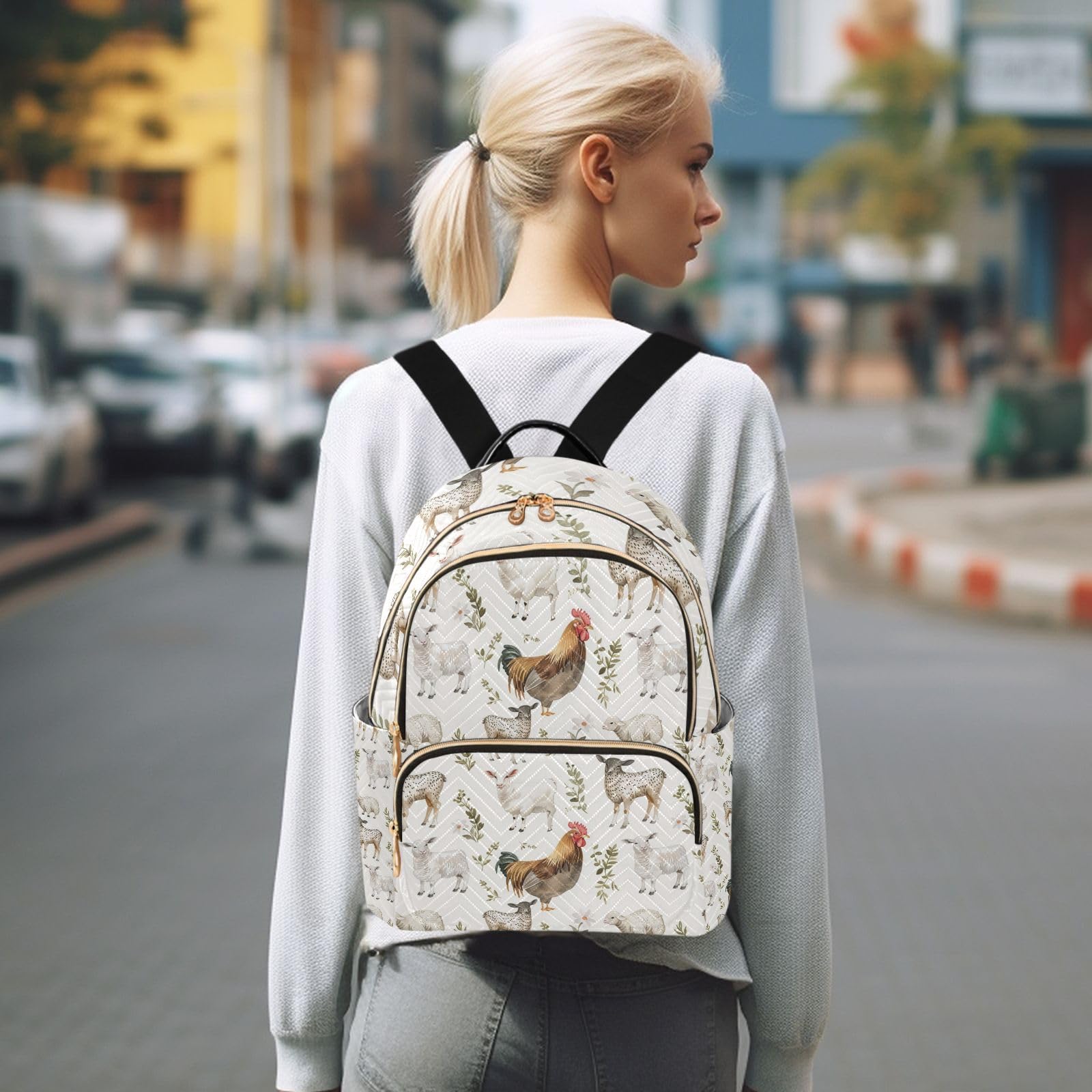 Small Backpack Purse for Women Teen Girls Farm Animal Chicken Quilted Backpack Fashion Bookbag Mini School Daypack Ladies Everyday Purses Shoulder Bag