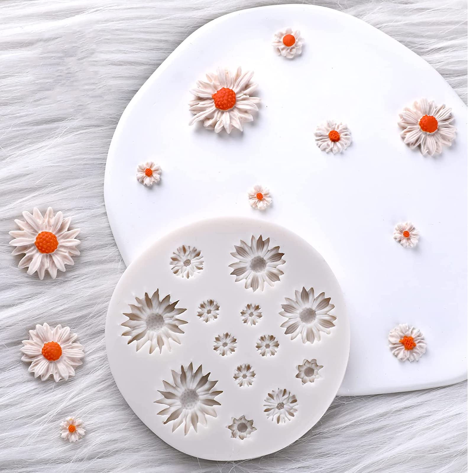 Moule En Silicone Fleur Marguerite Et Tournesol - Pour Gâteaux, Savon, Bougies, Fondant - 2 Pièces, Alimentaire